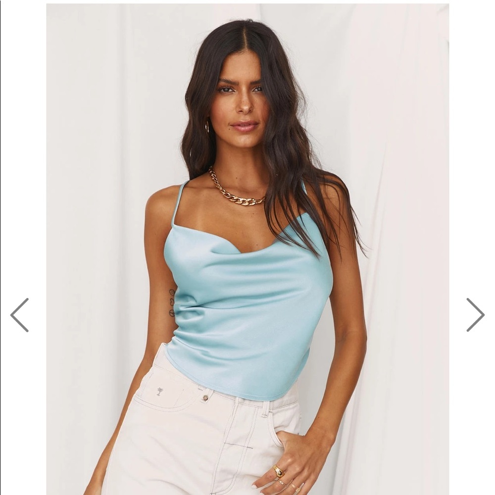 12th tribe PALM CANTON BLUE SATIN CROP